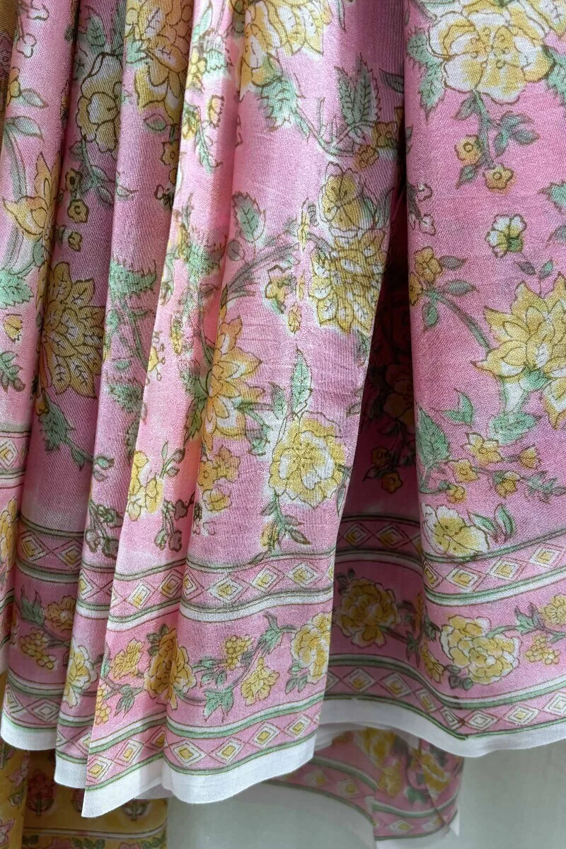 Pink Hand Block-Printed Saree - Image 3
