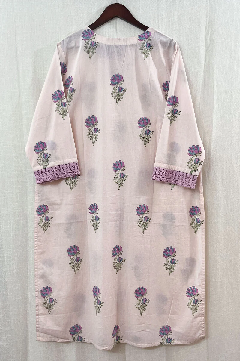 Pink Sanganeri Cotton Kurta - Image 4