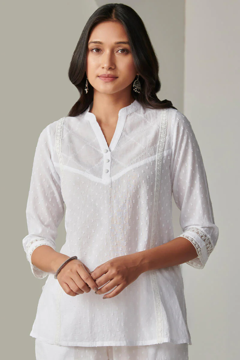 Raahat Raiza White Schiffli Top