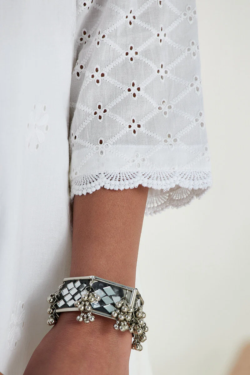 Raahat Sameera White Schiffli Kurta - Image 4