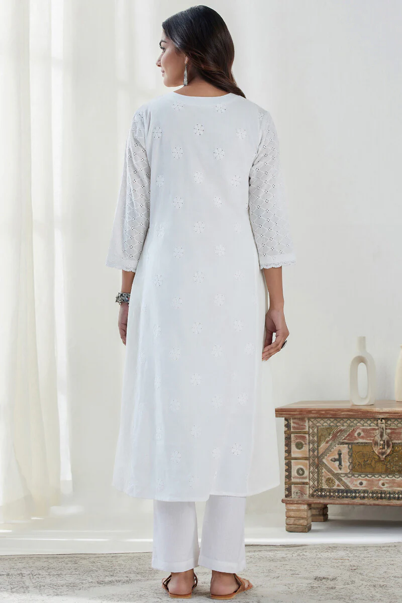Raahat Sameera White Schiffli Kurta - Image 6