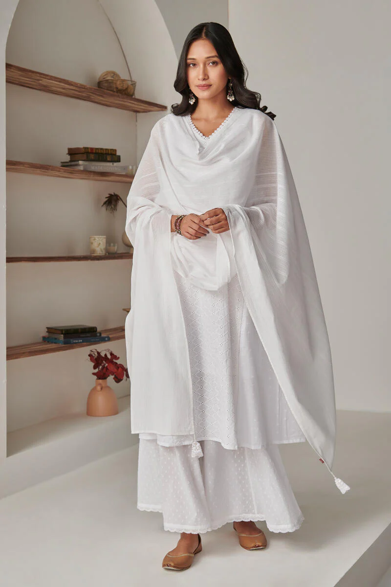 Raahat Shaheen White Dobby Sharara - Image 3