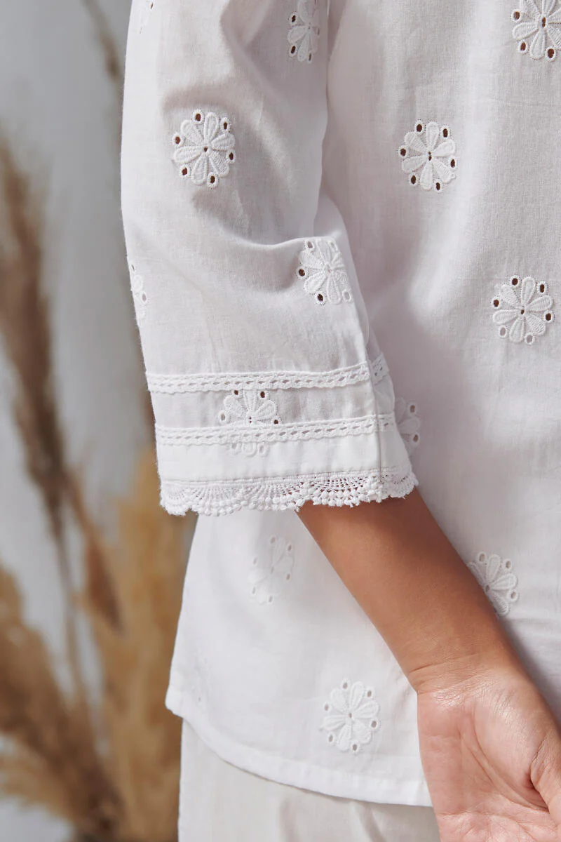 Raahat Shaheen White Schiffli Loungewear Set - Image 4