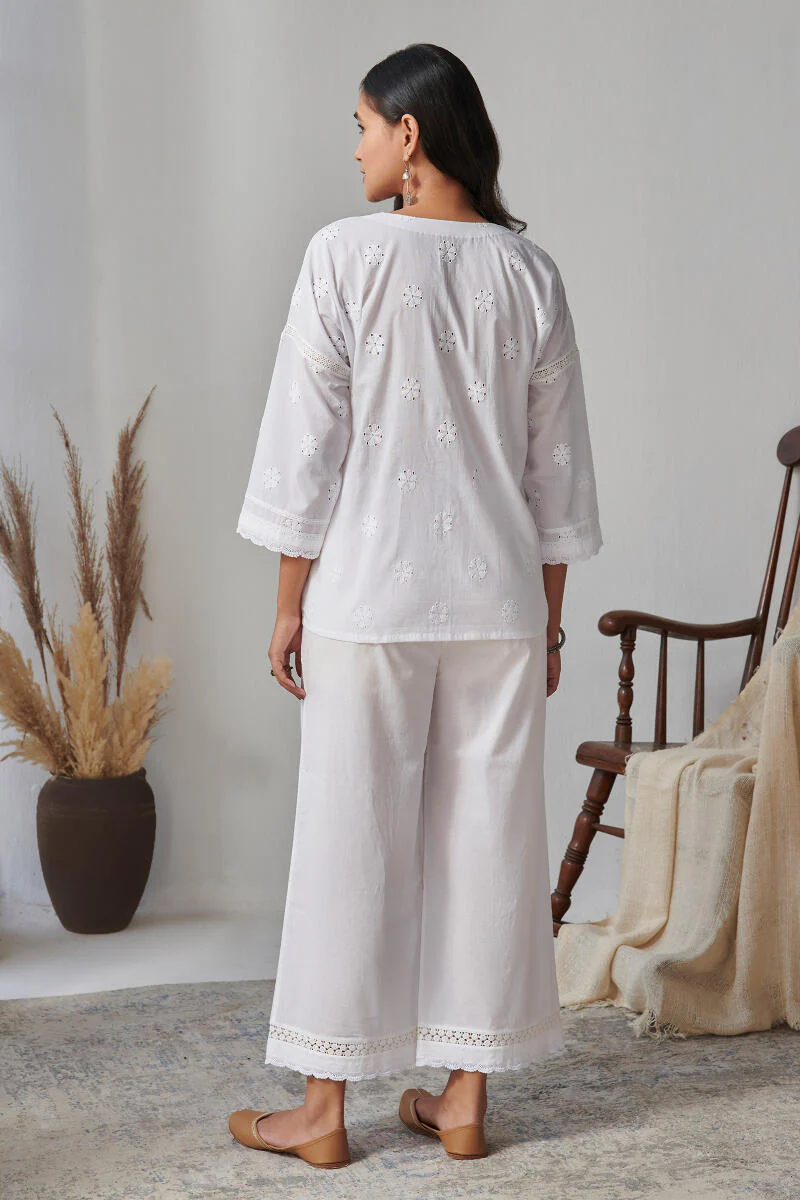 Raahat Shaheen White Schiffli Loungewear Set - Image 6