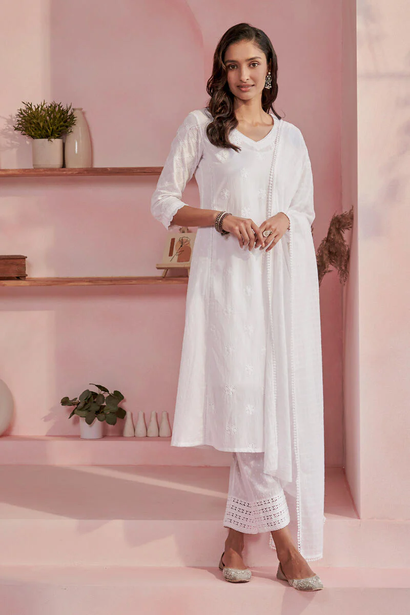 Raahat White Cotton Narrow Pants - Image 3