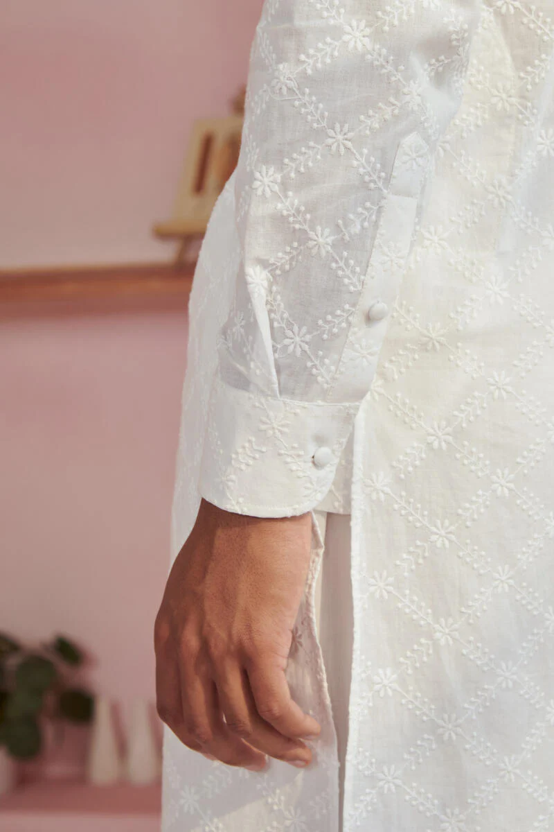 Raahat White Schiffli Kurta - Image 4