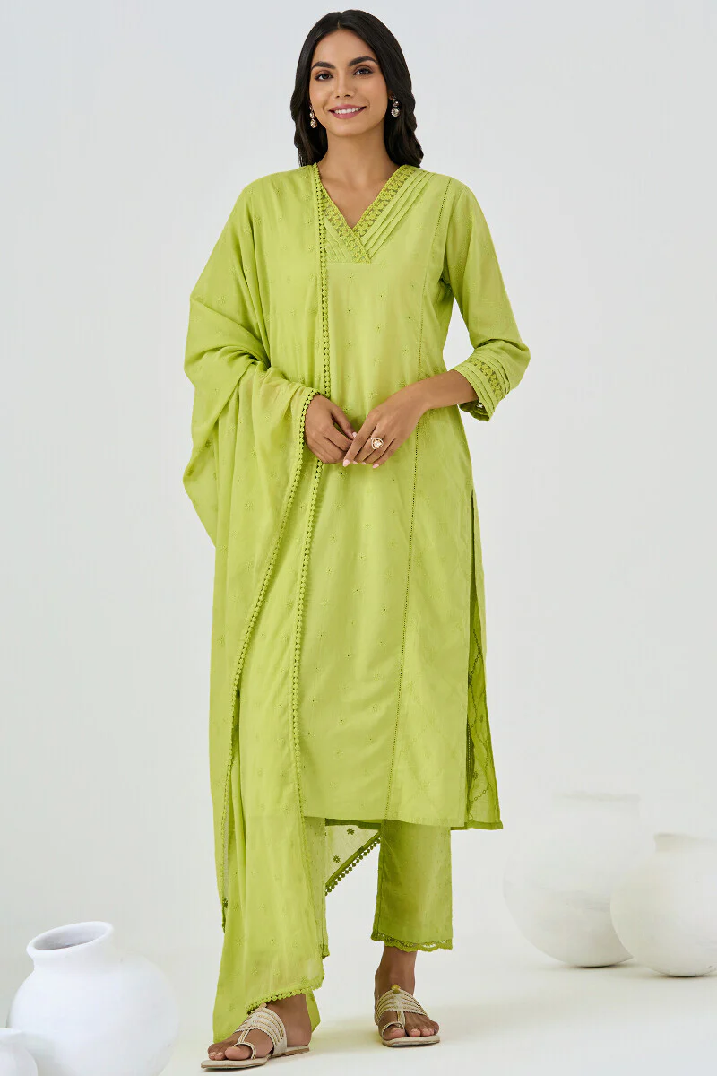 Roza Aafiyah Green Schiffli Kurta - Image 4