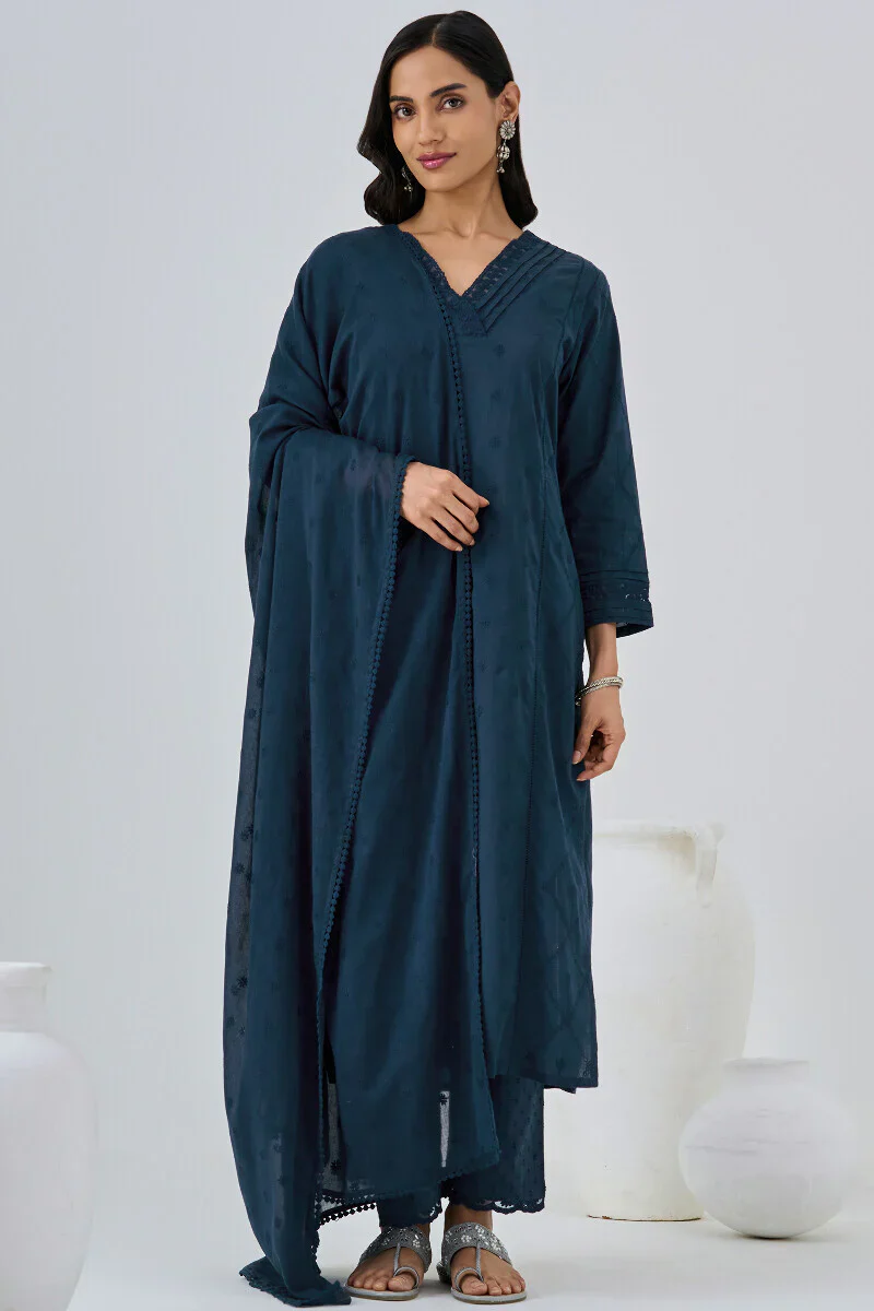 Surplus: Roza Aafiyah Navy Blue Kurta - Image 3
