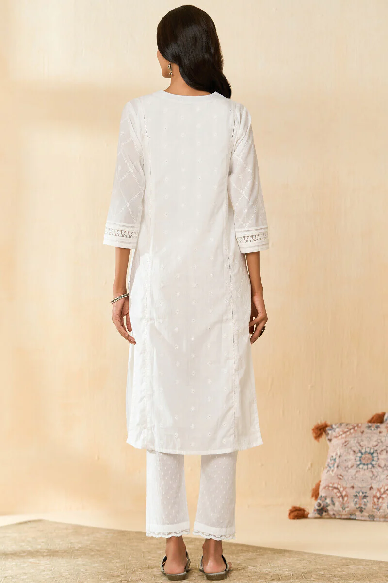 Roza Aafiyah White Schiffli Kurta - Image 8