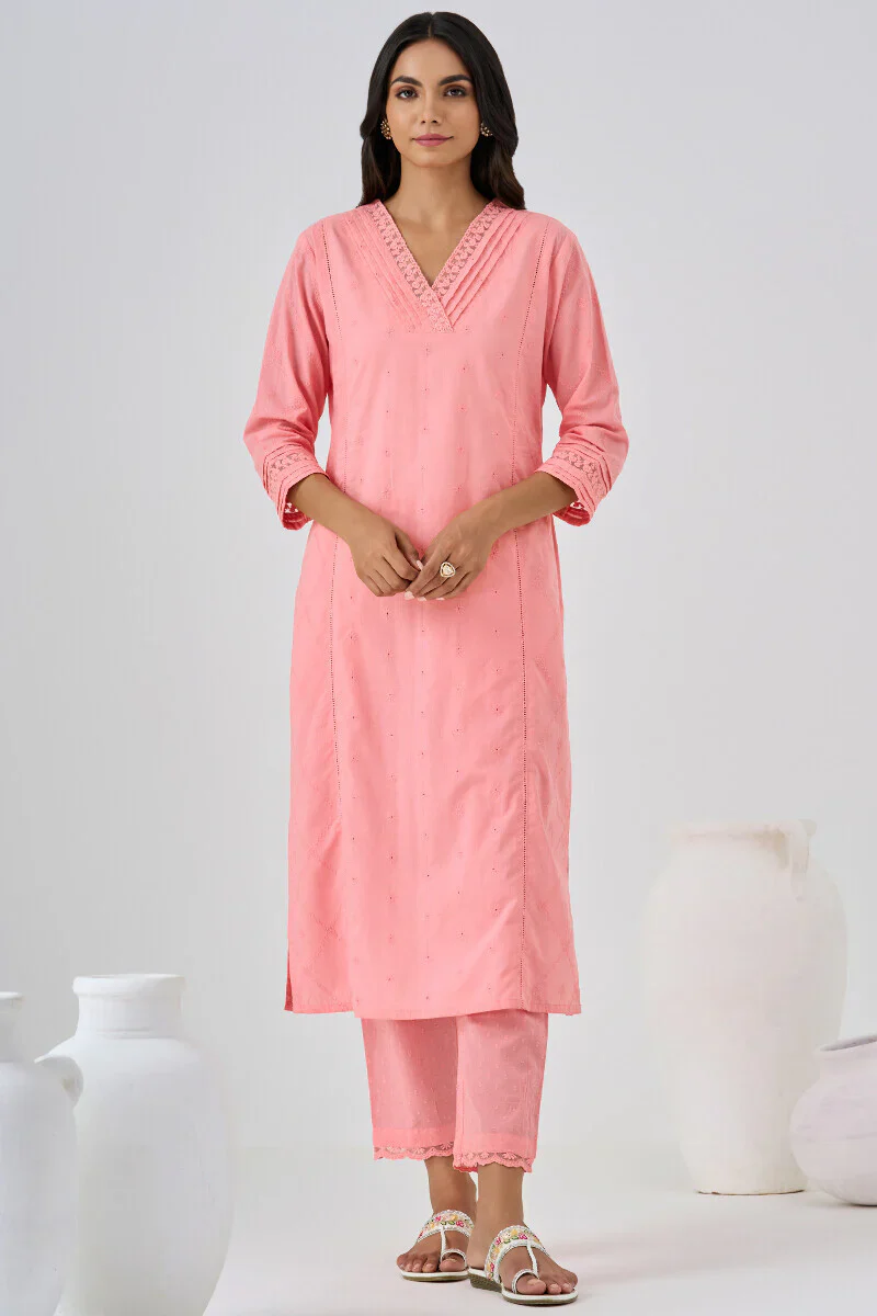 Surplus: Roza Aliza Pink Schiffli Kurta