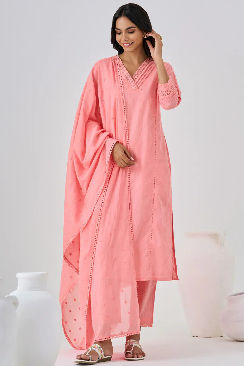 Surplus: Roza Aliza Pink Schiffli Kurta - Image 3