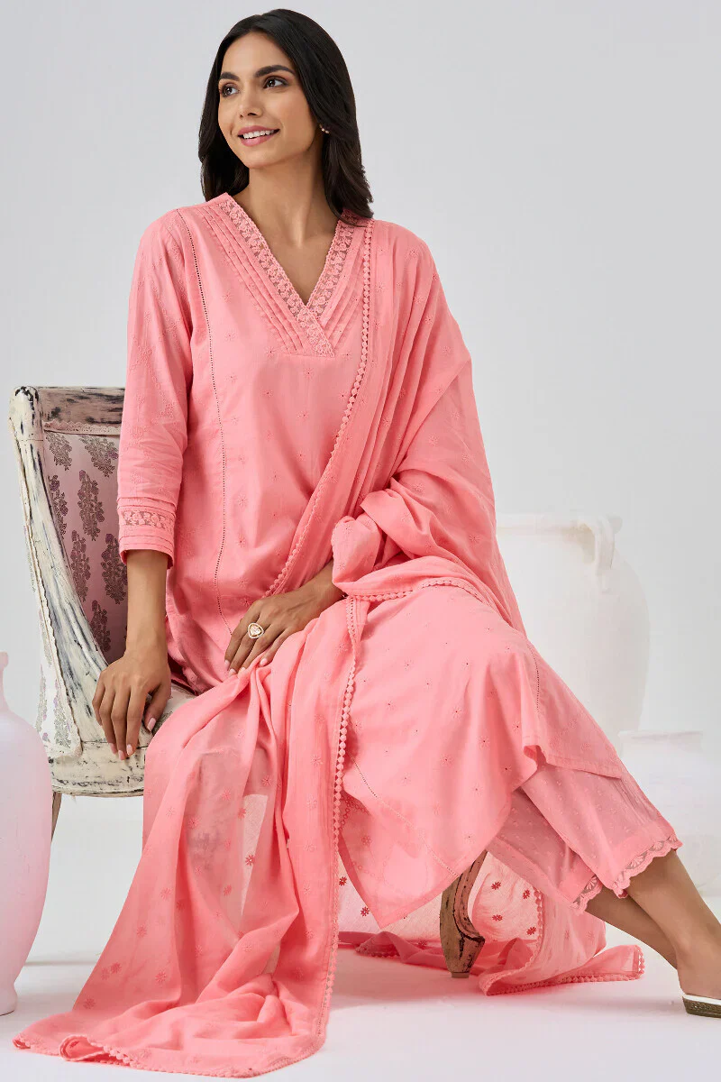 Surplus: Roza Aliza Pink Schiffli Kurta - Image 7