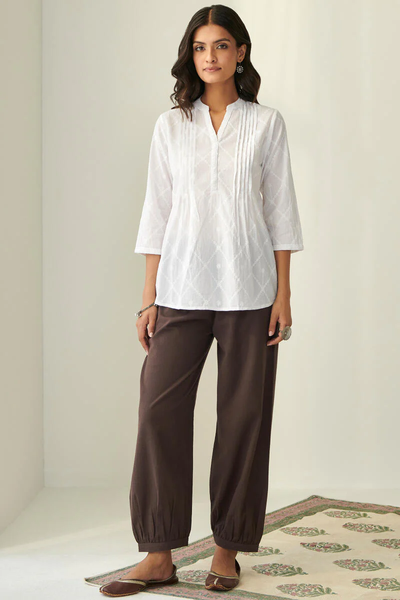 Roza Brown Flax Cotton Izhaar Pants - Image 3