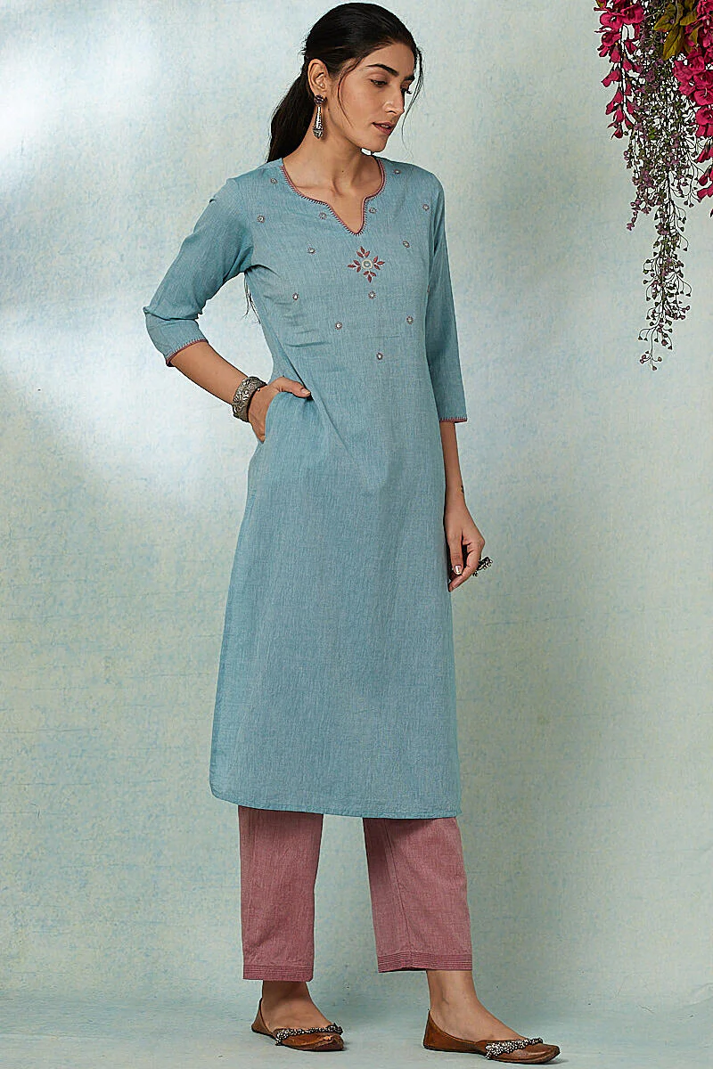Roza Gauhar Blue Kurta - Image 4