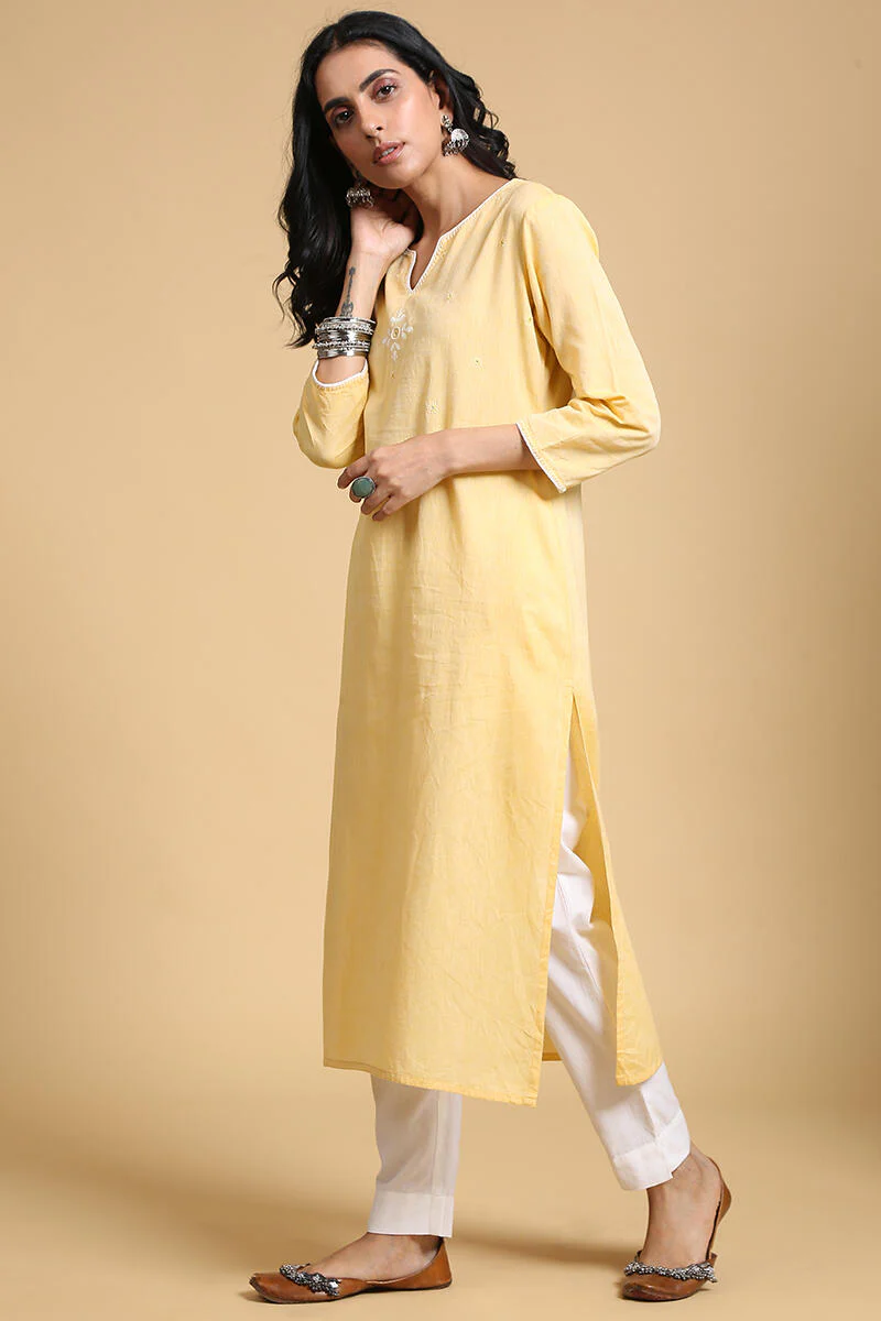 Roza Gauhar Yellow Kurta - Image 3