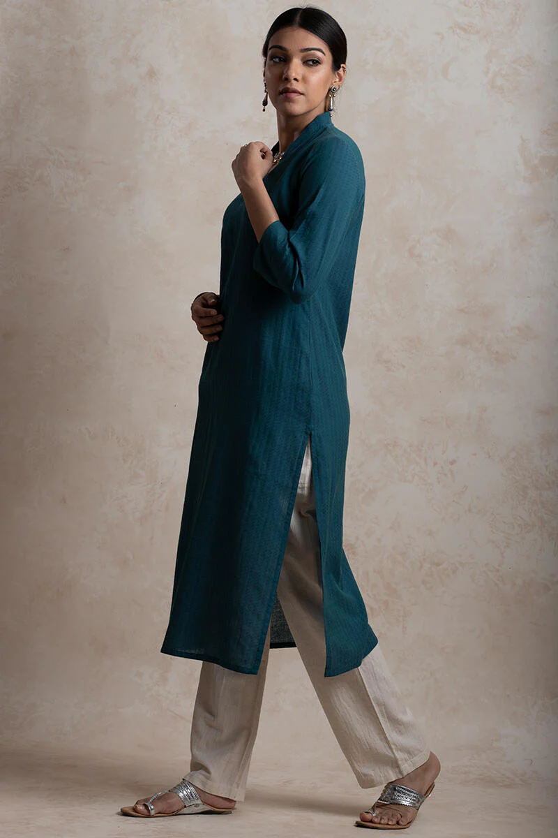 Roza Handloom Blue Kurta - Image 4