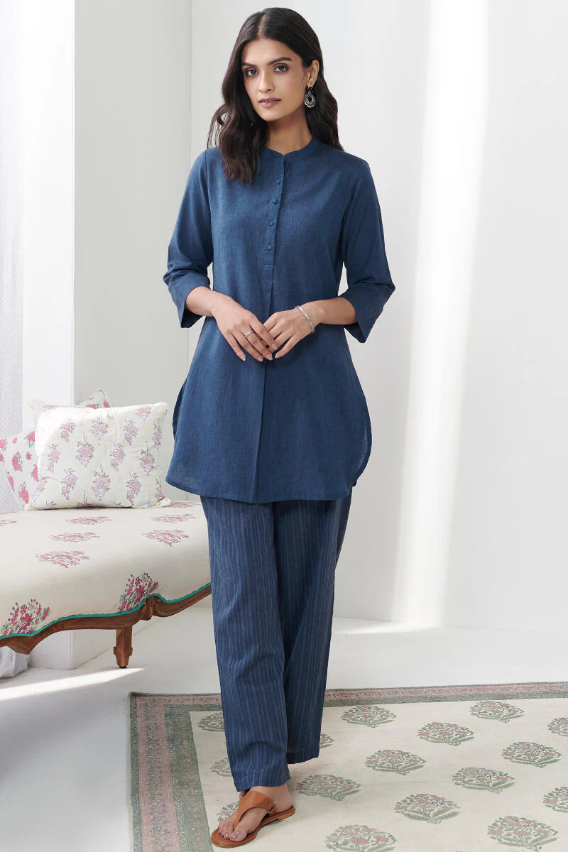 Roza Jannat Blue Handloom Loungewear Set - Image 2