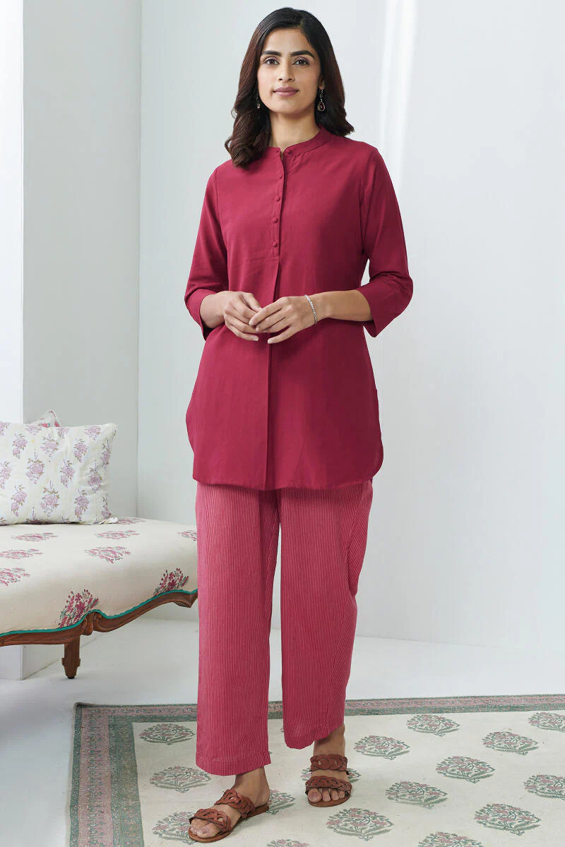 Roza Jannat Maroon Handloom Loungewear Set - Image 2