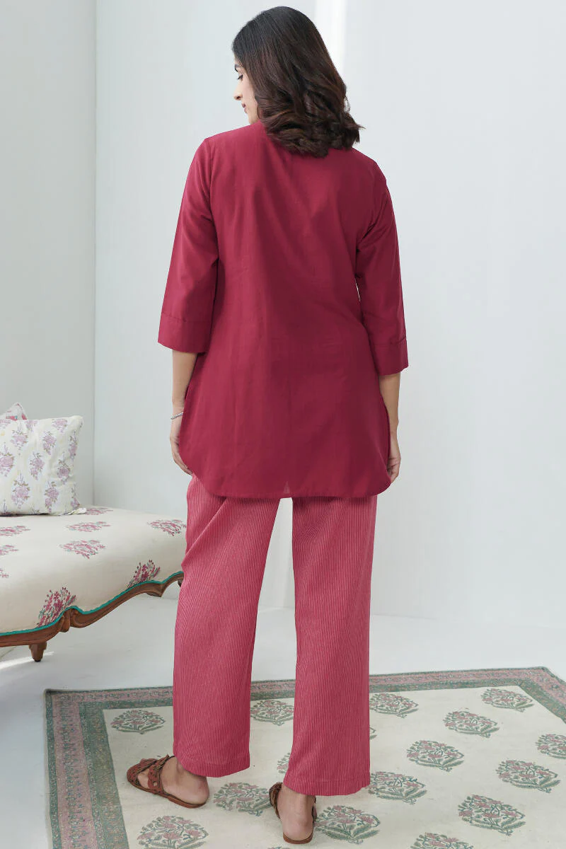 Roza Jannat Maroon Handloom Loungewear Set - Image 7