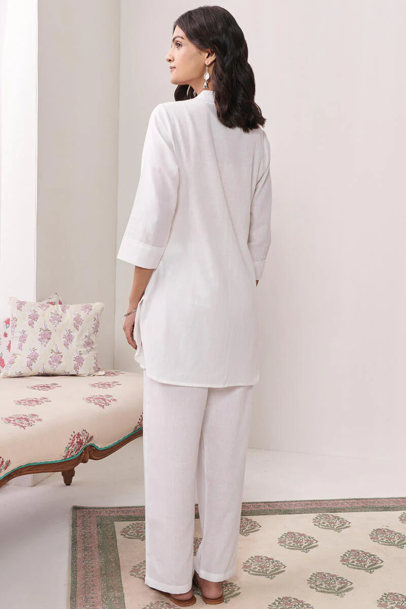 Roza Jannat White Handloom Loungewear Set - Image 6