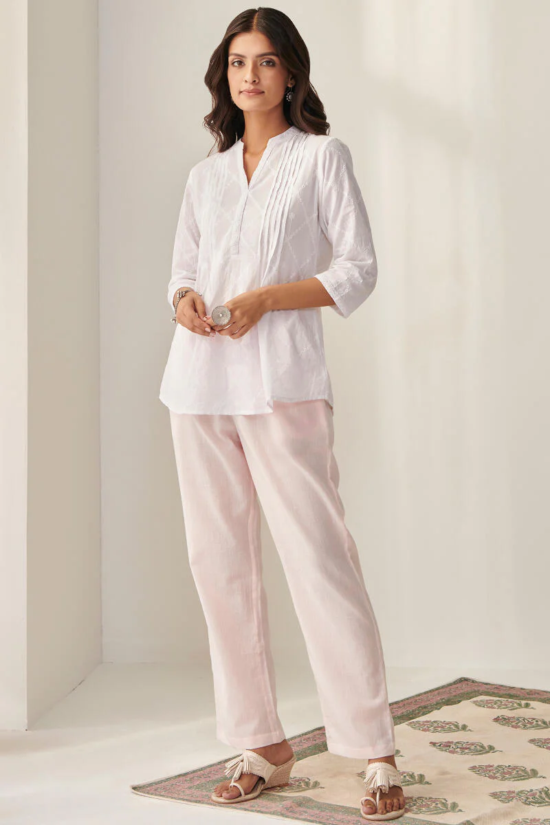 Roza Light Pink Flax Cotton Pants - Image 3