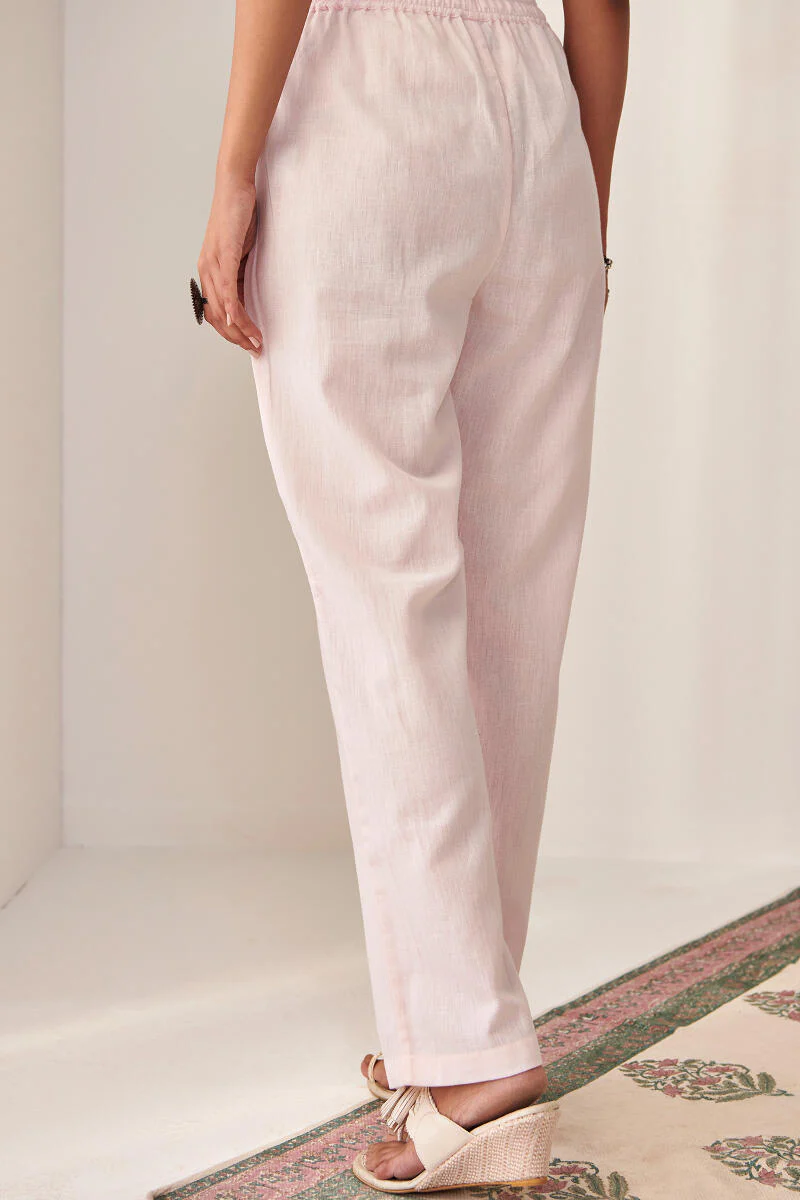 Roza Light Pink Flax Cotton Pants - Image 5