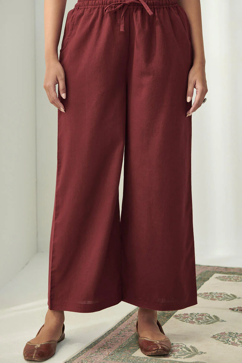 Roza Maroon Flax Cotton Farsi