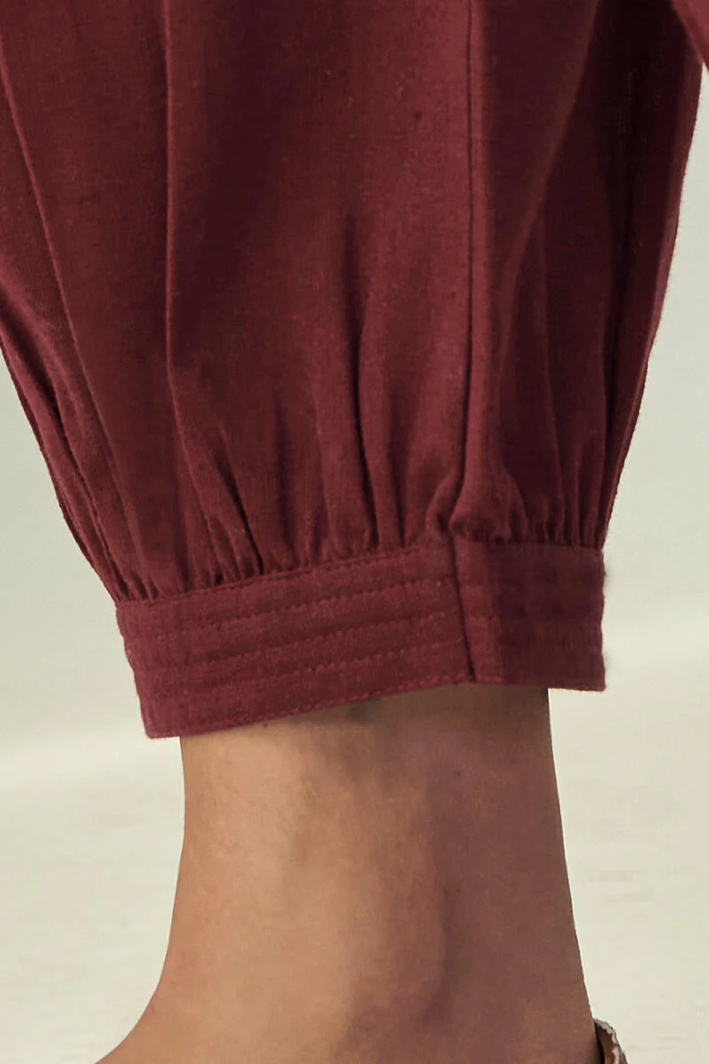 Roza Maroon Flax Cotton Izhaar Pants - Image 2