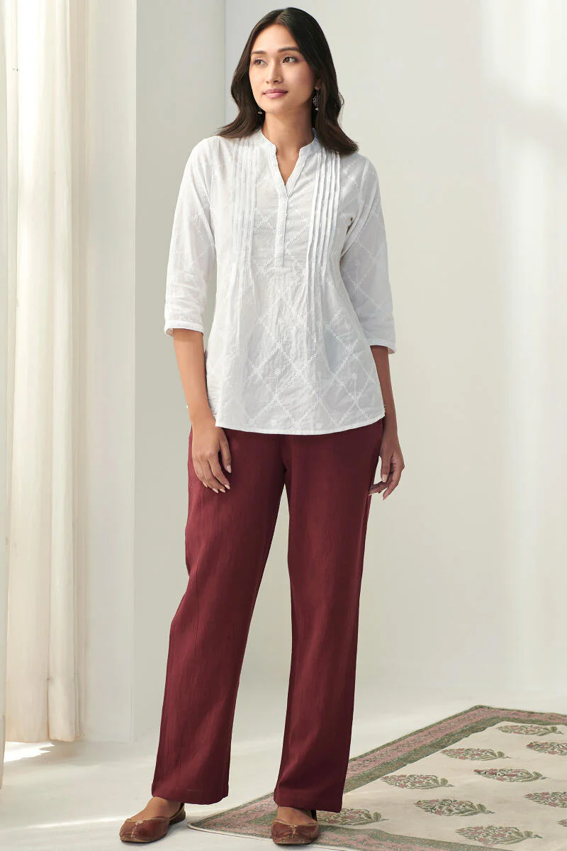 Roza Maroon Flax Cotton Pants - Image 3
