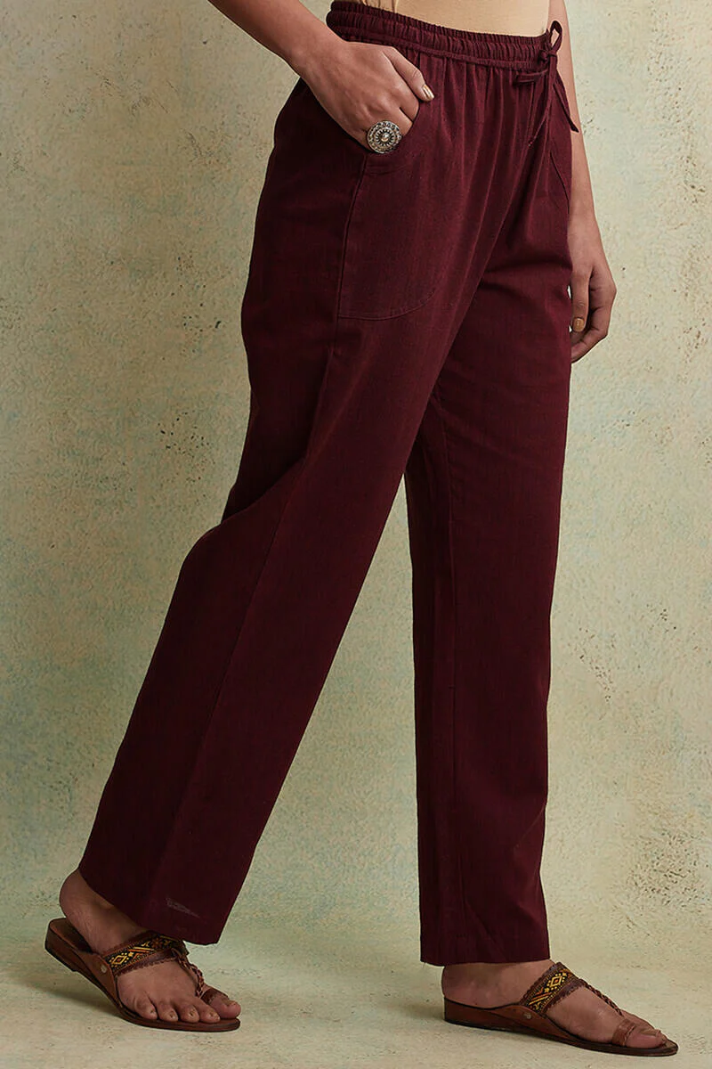 Roza Maroon Handloom Pants - Image 5