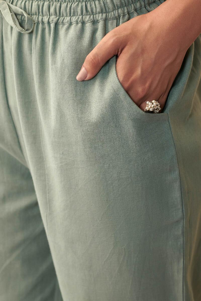 Roza Maya Green Cotton Flax Pants - Image 2