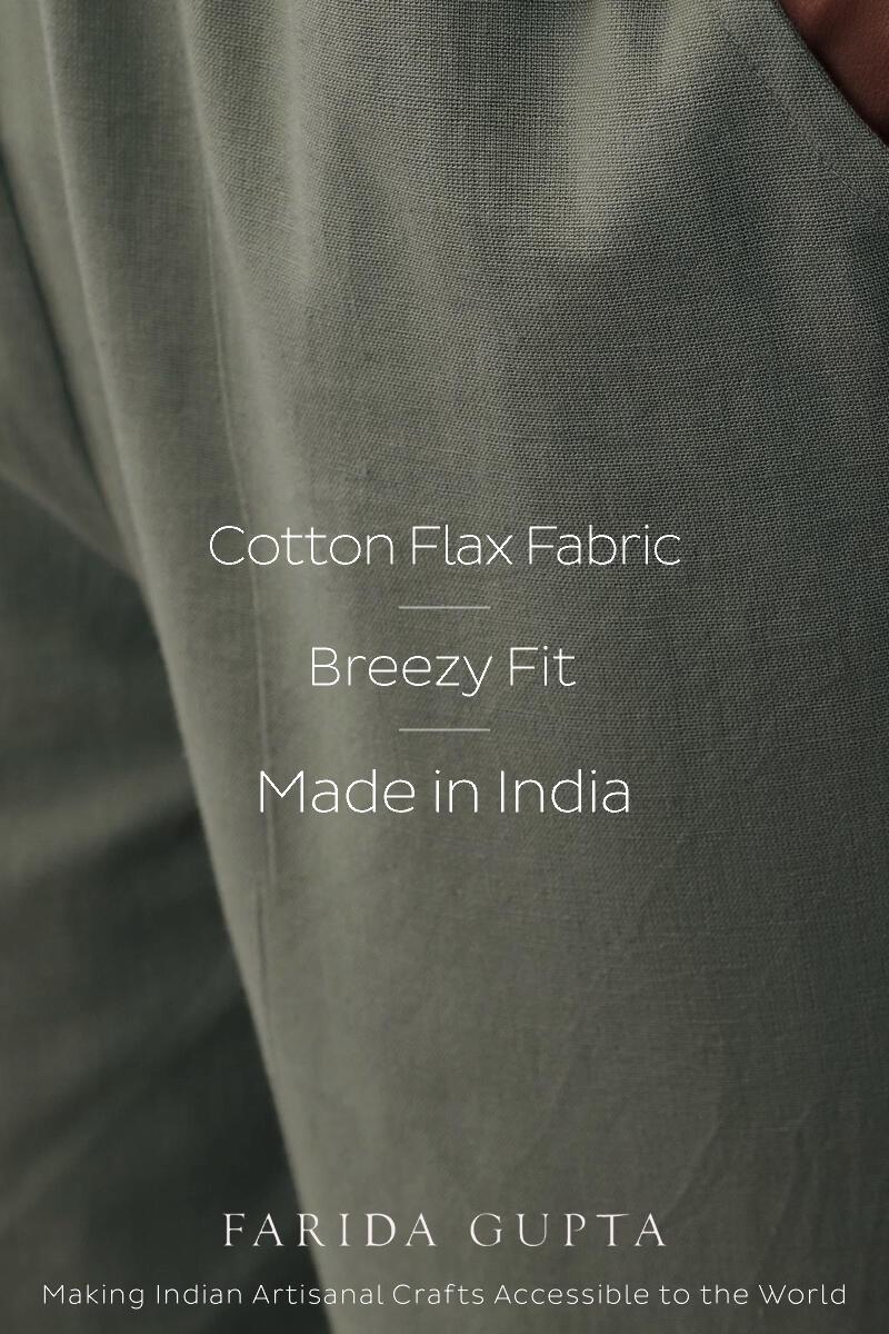 Roza Maya Green Cotton Flax Pants - Image 5