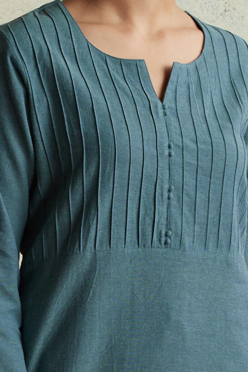 Roza Nihad Slate Blue Handloom Kurta - Image 3