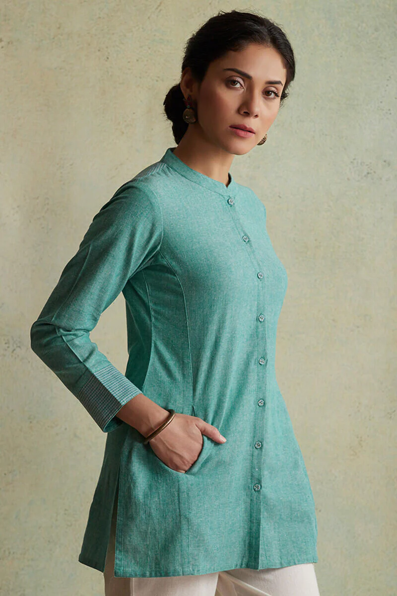 Roza Nihad Turquoise Handloom Kurti - Image 4