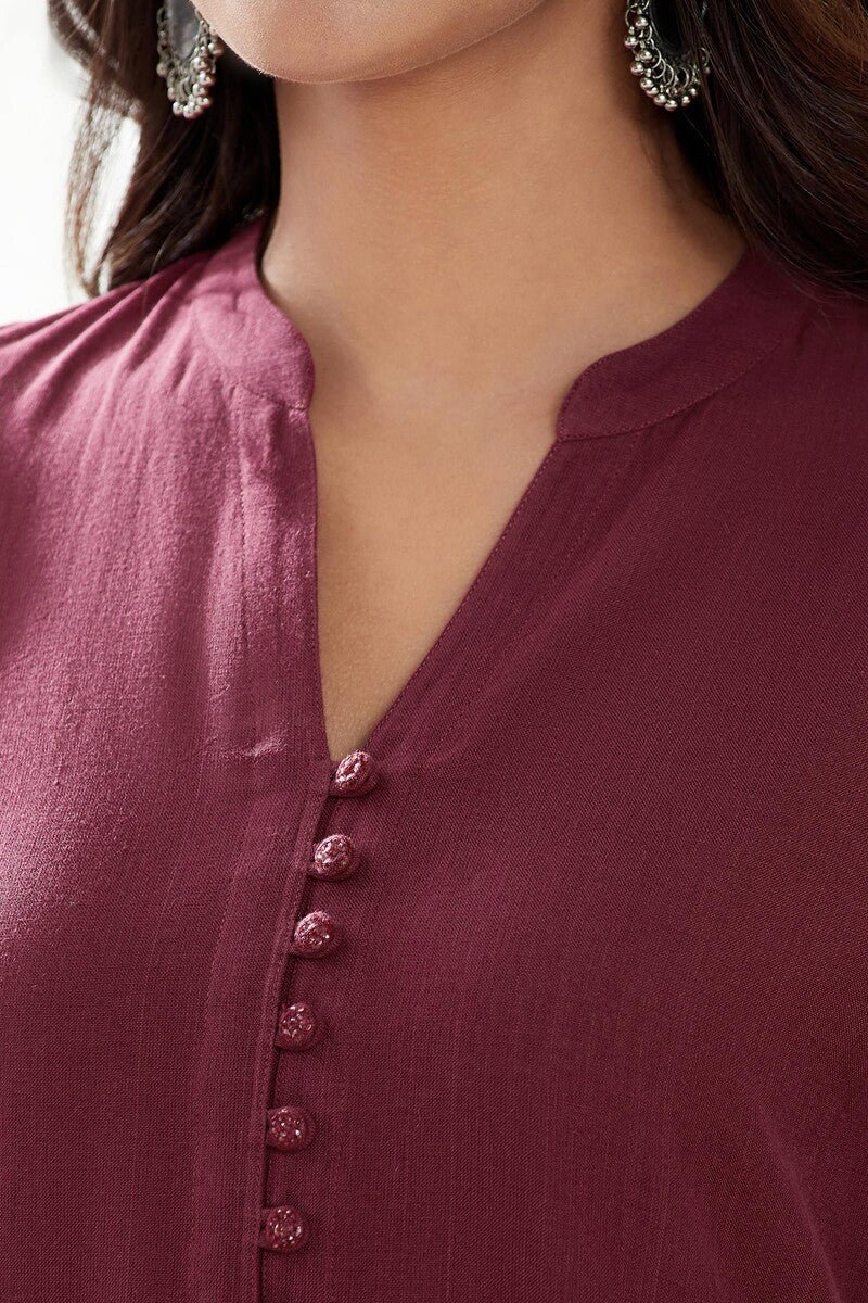 Roza Nysa Maroon Handloom Kurta - Image 2