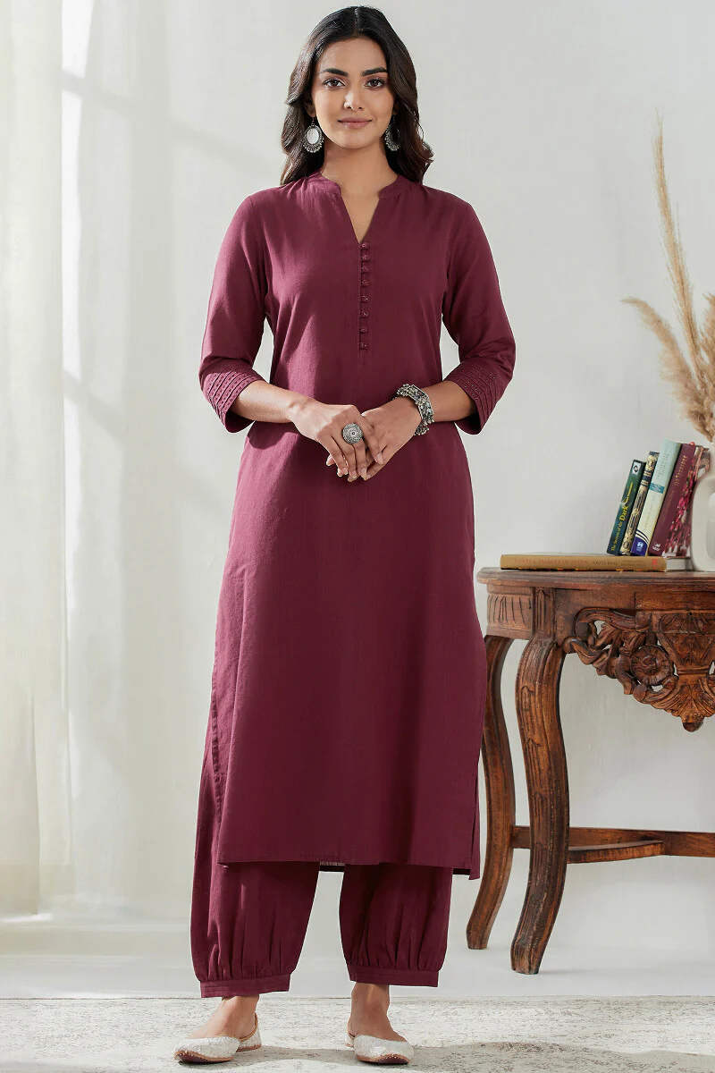 Roza Nysa Maroon Handloom Kurta - Image 3