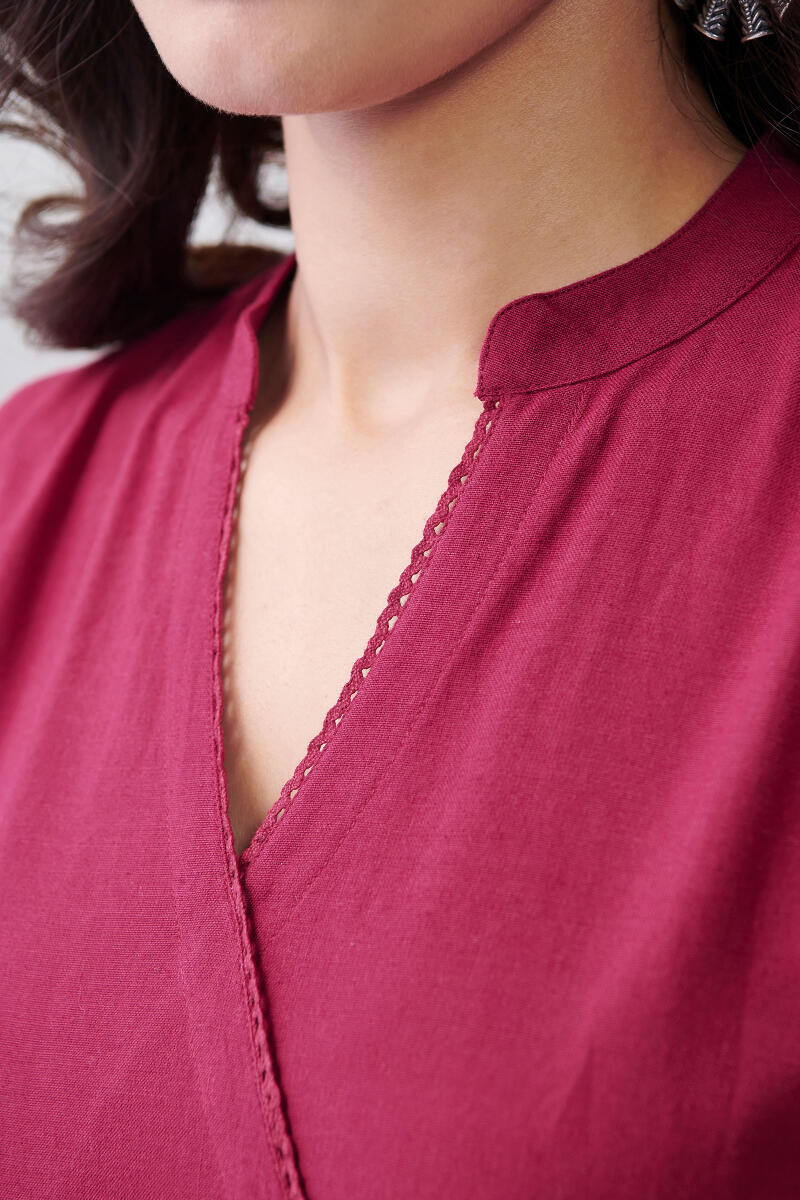 Roza Sabia Maroon Handloom Dress - Image 3