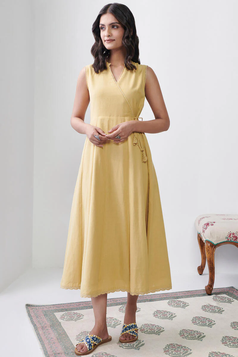 Roza Sabia Yellow Handloom Dress - Image 2