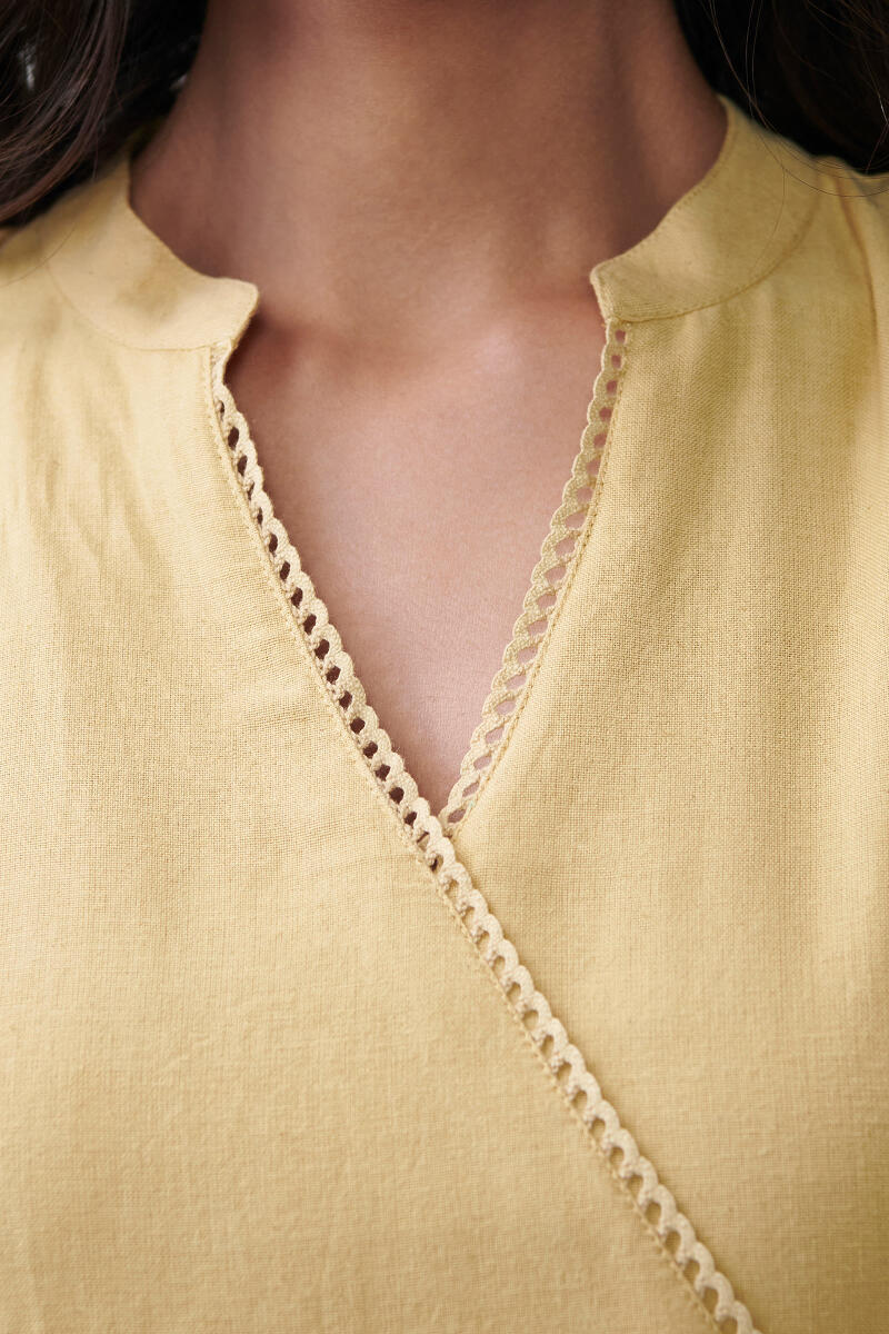 Roza Sabia Yellow Handloom Dress - Image 3