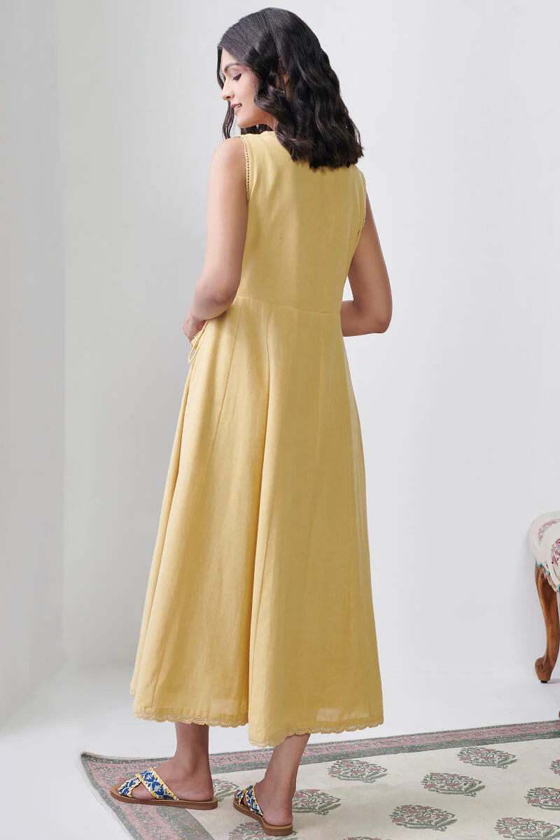 Roza Sabia Yellow Handloom Dress - Image 8