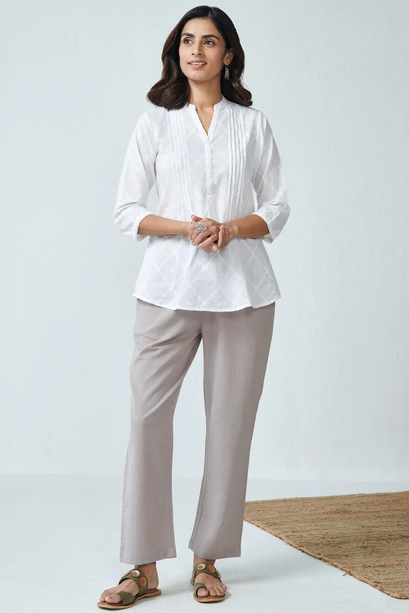 Roza Sage Grey Flex Cotton Pants - Image 3