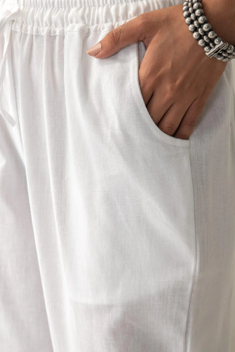 Roza White Flax Cotton Pants - Image 2