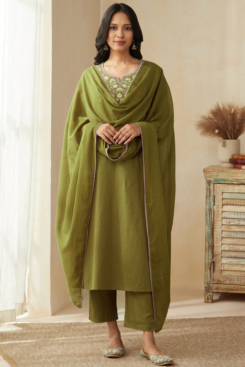 Roza Zoya Olive Green Narrow Pants - Image 3