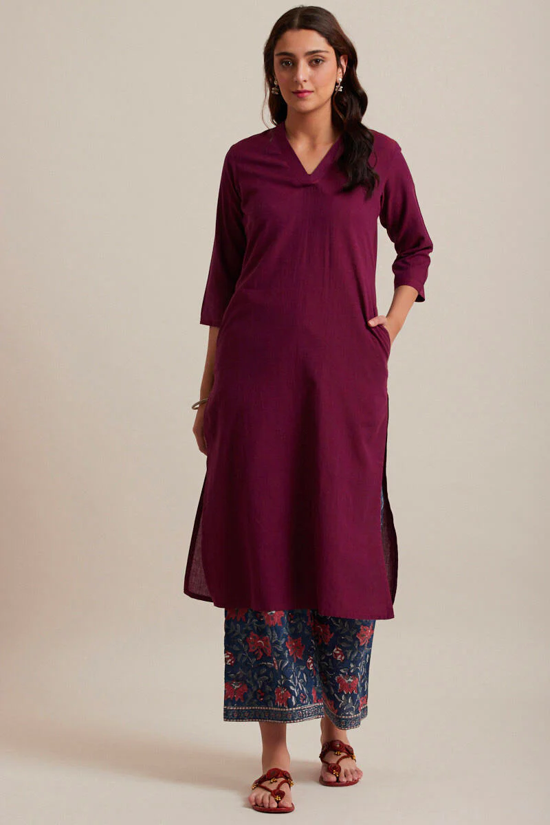 Roza Zoya Wine Kurta
