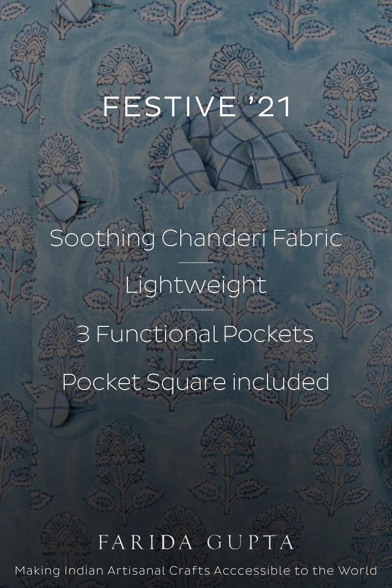 Ruzain Chanderi Block Printed Nehru Jacket - Image 6