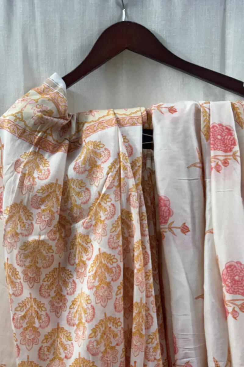 Sanganeri Cotton Silk Off-White Saree - Image 2