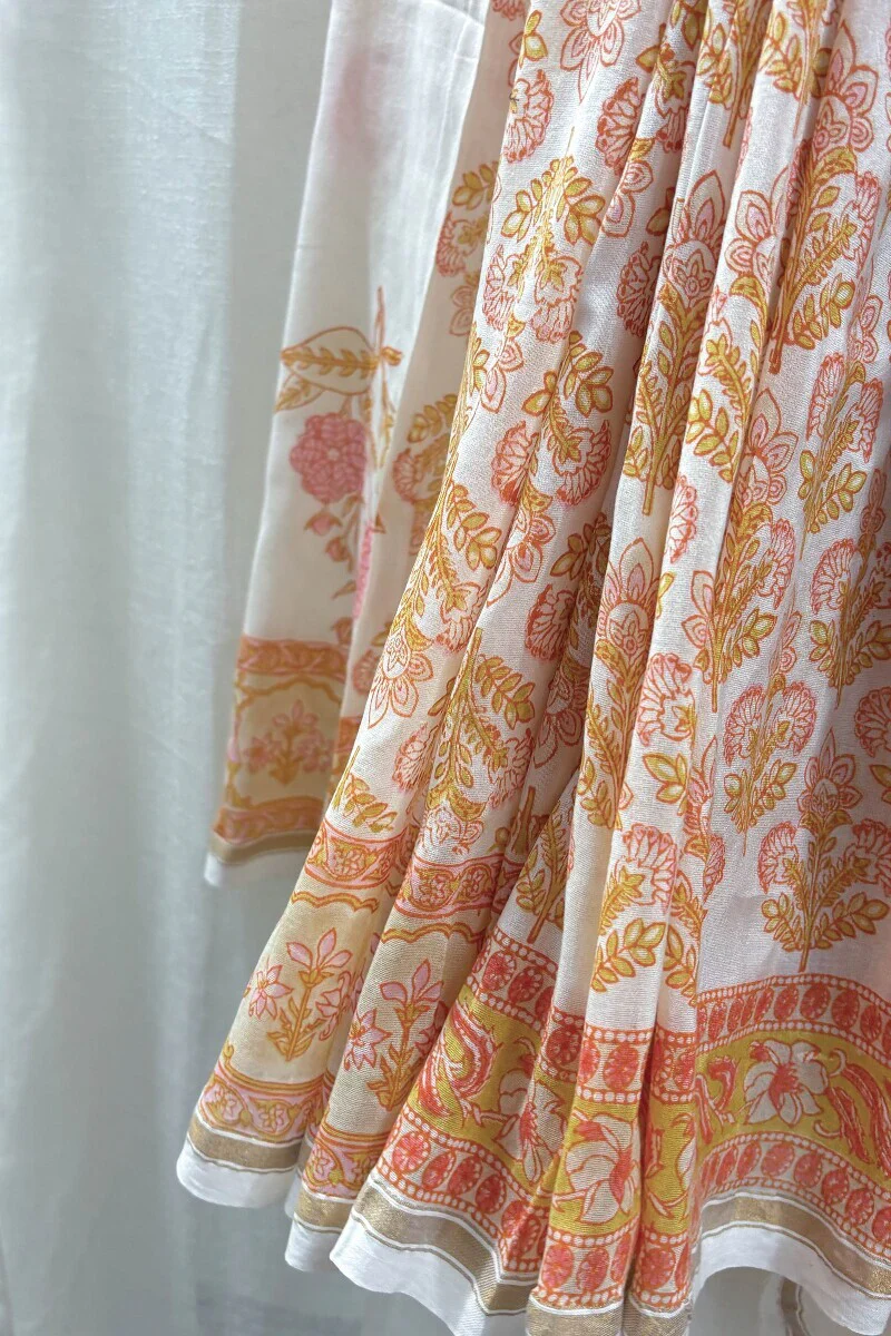 Sanganeri Cotton Silk Off-White Saree - Image 3