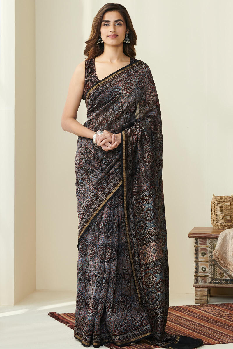 Sehra Mahzarin Ajrak Chanderi Saree - Image 2