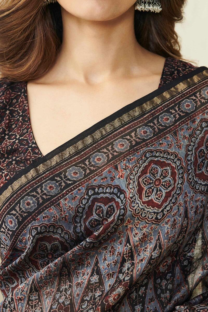 Sehra Mahzarin Ajrak Chanderi Saree - Image 3