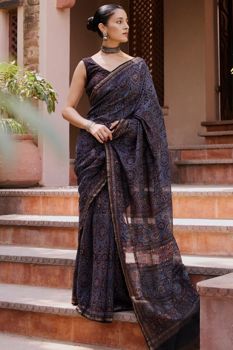 Sehra Mahzarin Ajrakh Chanderi Saree - Image 2